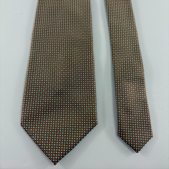 Pellicano Roma Brown / Blue Geometric Men's Extra Long Tie 4" x 62" - Picture 3 of 4
